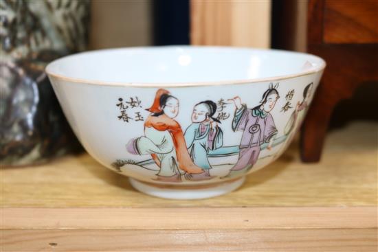 A Japanese Imari lamp and a Chinese famille rose bowl Lamp 36cm high
